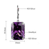 Real 925 Sterling Silver Amethyst Earrings For Women Jewelry With Stones Rectangle Female Fine Jewellery Gift Hypoallergenic Hot