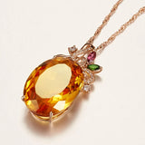 Classic Necklace 925 Silver Jewelry with Oval Citrine Zircon Gemstone Pendant