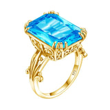 A beautiful ring features a genuine blue topaz stone set in 14K gold-plated solid sterling silver 925, Gemstones Jewelry