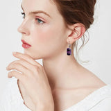 Real 925 Sterling Silver Amethyst Earrings For Women Jewelry With Stones Rectangle Female Fine Jewellery Gift Hypoallergenic Hot