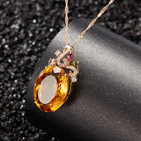 Classic Necklace 925 Silver Jewelry with Oval Citrine Zircon Gemstone Pendant