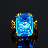 A beautiful ring features a genuine blue topaz stone set in 14K gold-plated solid sterling silver 925, Gemstones Jewelry