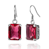 Women Earrings Vintage 925 Sterling Silver Fine Jewelry Retro Bohemia Pendientes Lab Ruby Emerald CZ Stone Lady Party Eardrops