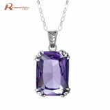 Genuine 925 Sterling Silver Pendants. Created Amethyst Stone Pendant only without Chain
