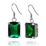 Women Earrings Vintage 925 Sterling Silver Fine Jewelry Retro Bohemia Pendientes Lab Ruby Emerald CZ Stone Lady Party Eardrops