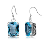 Women Earrings Vintage 925 Sterling Silver Fine Jewelry Retro Bohemia Pendientes Lab Ruby Emerald CZ Stone Lady Party Eardrops