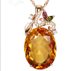 Classic Necklace 925 Silver Jewelry with Oval Citrine Zircon Gemstone Pendant