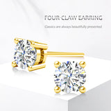 Real 100% 0.3ct 4mm Moissanite Earrings Stud For Women Real 925 Sterling Siver 14K Gold Plated Korean Earrings Women's Jewelry