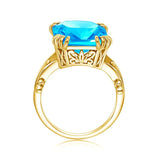 A beautiful ring features a genuine blue topaz stone set in 14K gold-plated solid sterling silver 925, Gemstones Jewelry