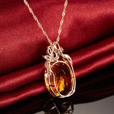 Classic Necklace 925 Silver Jewelry with Oval Citrine Zircon Gemstone Pendant