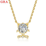 1 Carat Cute Cat certified Moissanite Necklace With an elegant Gold plated silver 925 Pendant