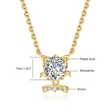 1 Carat Cute Cat certified Moissanite Necklace With an elegant Gold plated silver 925 Pendant