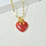 18K Gold Holder for Red Agate Strawberry Pendant with Gold-Plated Silver Chain - Luxury Jewelry Trend