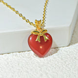 18K Gold Holder for Red Agate Strawberry Pendant with Gold-Plated Silver Chain - Luxury Jewelry Trend