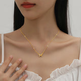 Yellow Gold plated Moissanite Bow Necklace For Women Pass Diamond Test Female Jewelry Luxury Gift Quality