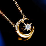 RedWood Brand Eid Gifts 0.5ct Moissanite Moon Star Necklace With Certificate Women Pendant Charms Muslim Real 925 Silver Jewelry