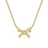 Yellow Gold plated Moissanite Bow Necklace For Women Pass Diamond Test Female Jewelry Luxury Gift Quality