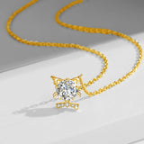 1 Carat Cute Cat certified Moissanite Necklace With an elegant Gold plated silver 925 Pendant