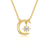 RedWood Brand Eid Gifts 0.5ct Moissanite Moon Star Necklace With Certificate Women Pendant Charms Muslim Real 925 Silver Jewelry